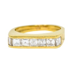 1960's Vintage 1.25 Carat Square Diamond 18 Karat Yellow Gold Stacking Band Ring