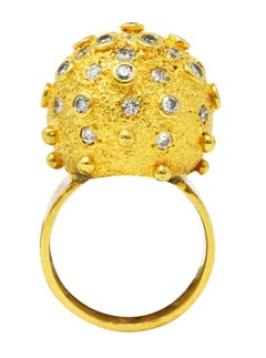 1960's Vintage 1.25 Carats Diamond 18 Karat Yellow Gold Sputnik Bauble Ring