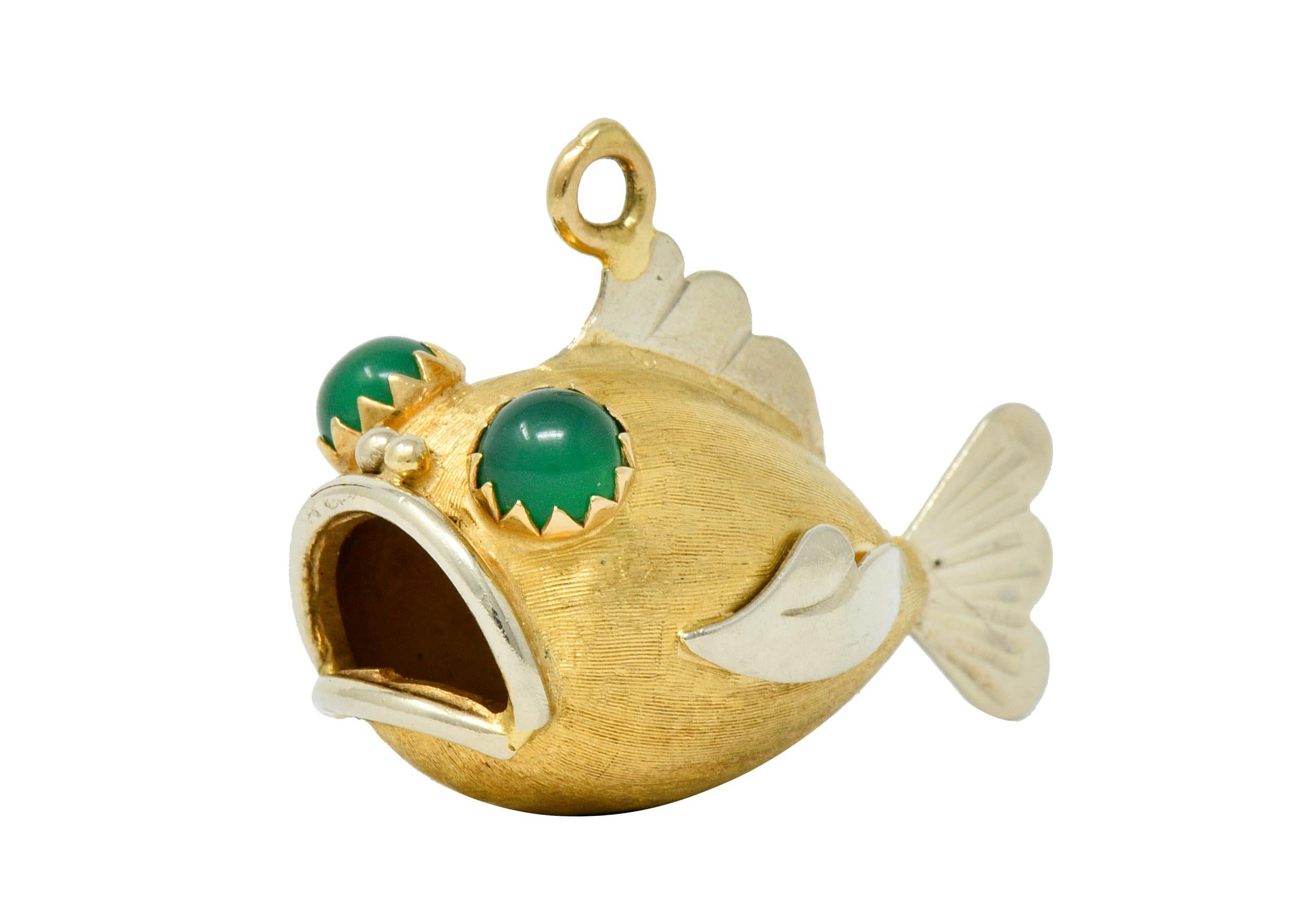 1960s Vintage 14 Karat Two-Tone Gold Fish Charm In Excellent Condition In Philadelphia, PA