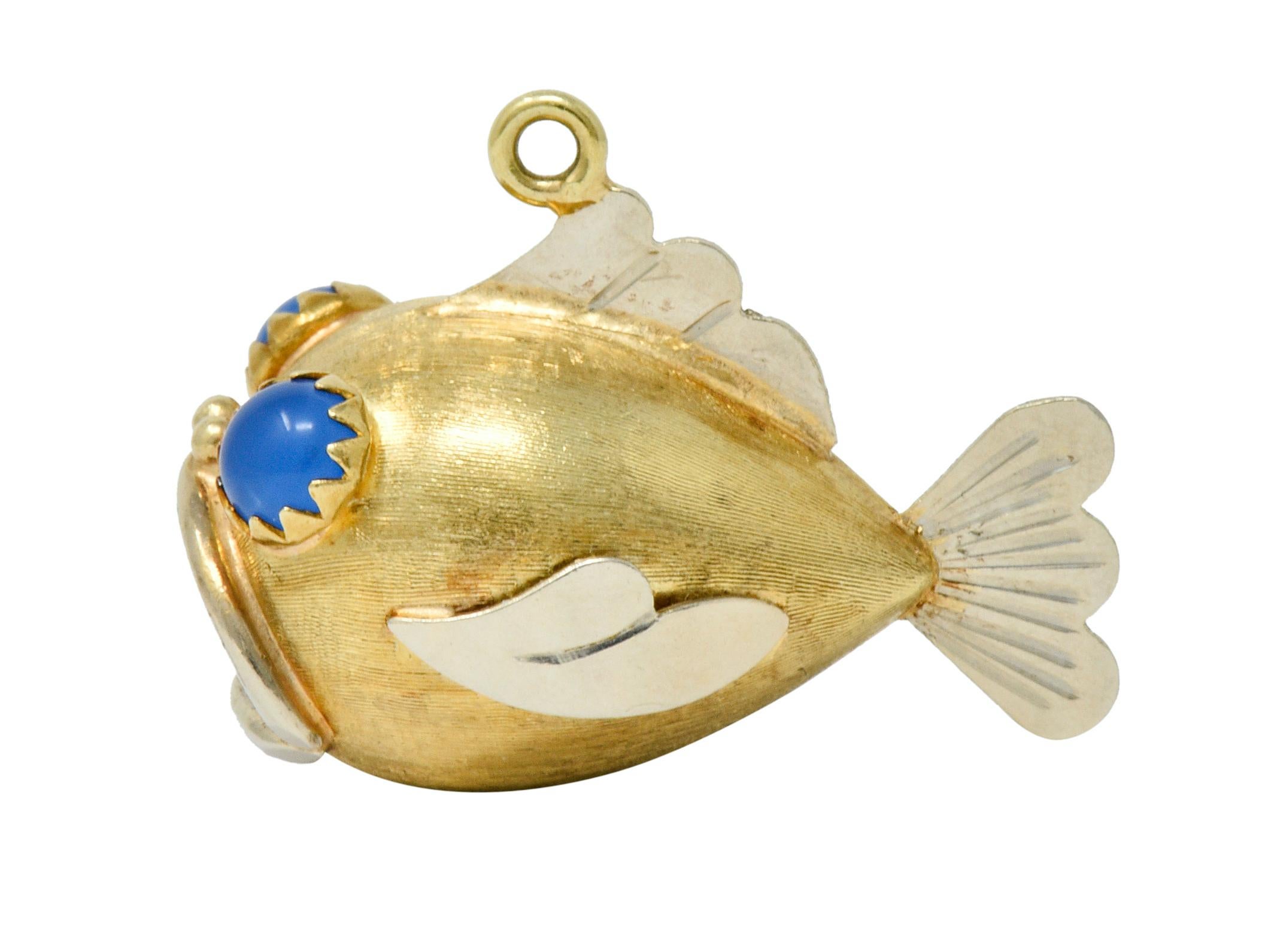 1960s Vintage 14 Karat Two-Tone Gold Fish Charm In Excellent Condition In Philadelphia, PA