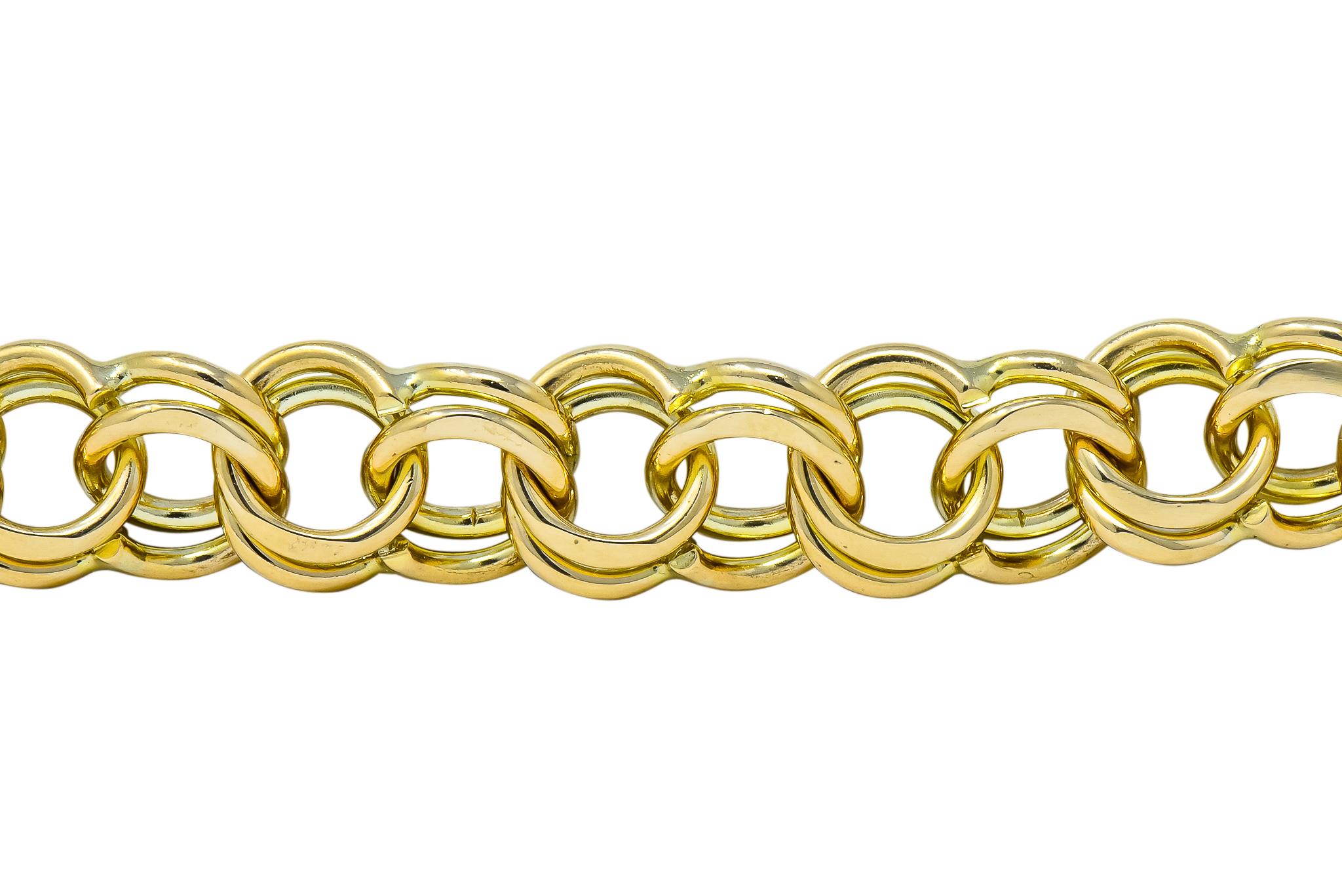 1960s Vintage 14 Karat Yellow Gold Curbed Link Unisex Charm Bracelet 1
