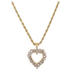 1960s Vintage 14K Gold & Diamond Heart Necklace