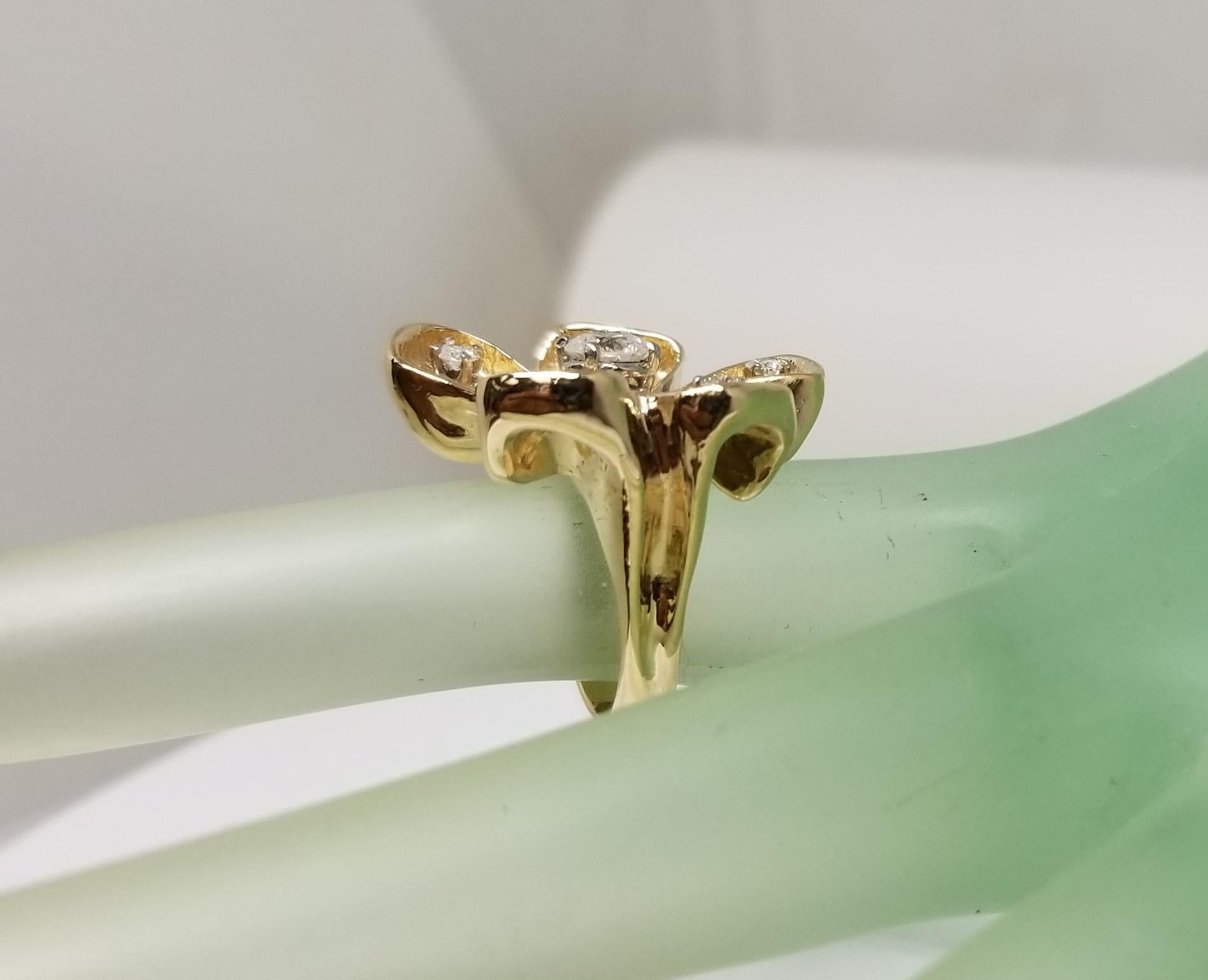 Women's or Men's 1960s Vintage 14 Karat Yellow Gold Diamond Flower Ring .61pts For Sale