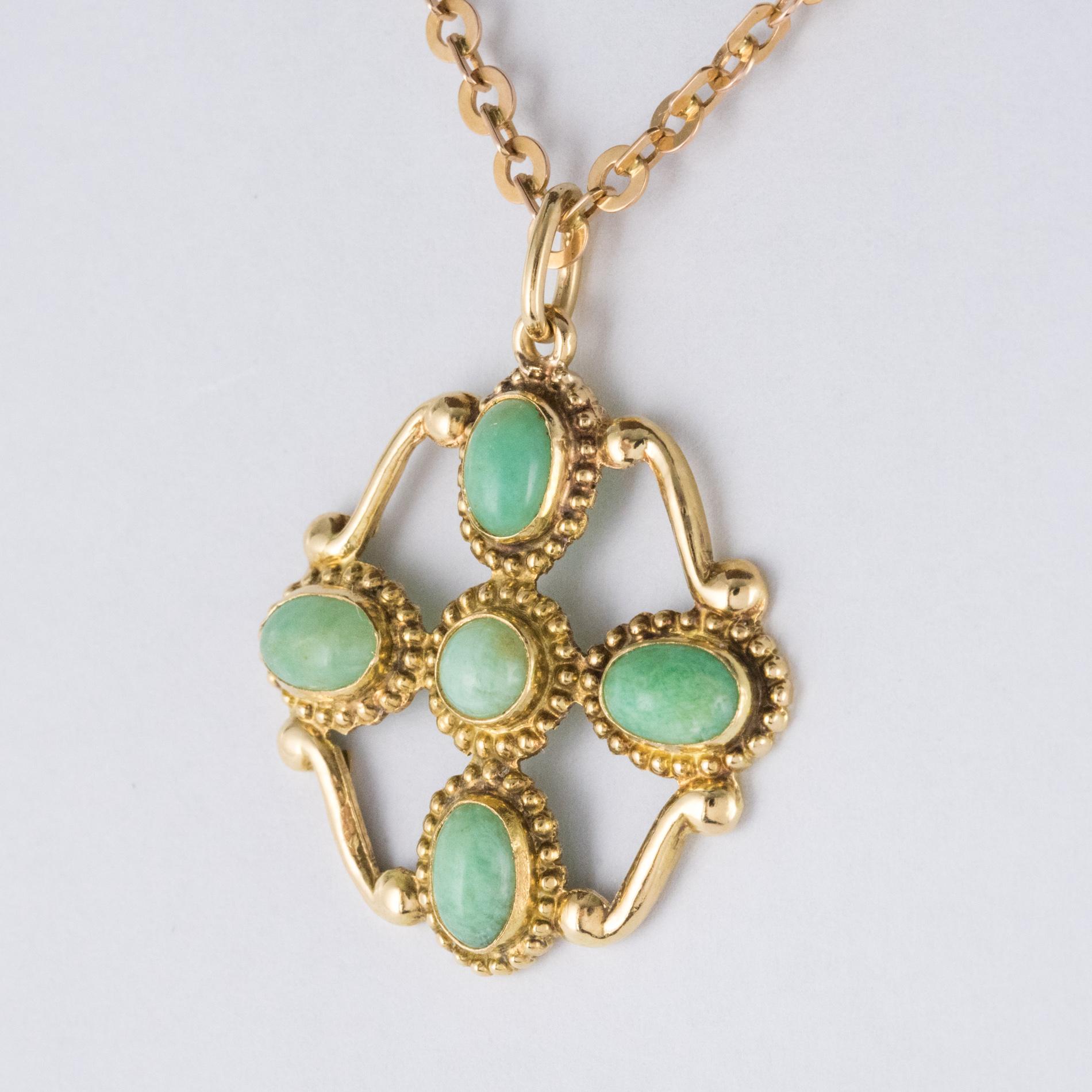 Retro 1960s Vintage 18 Karat Yellow Gold Amazonite Pendant Necklace and Chain