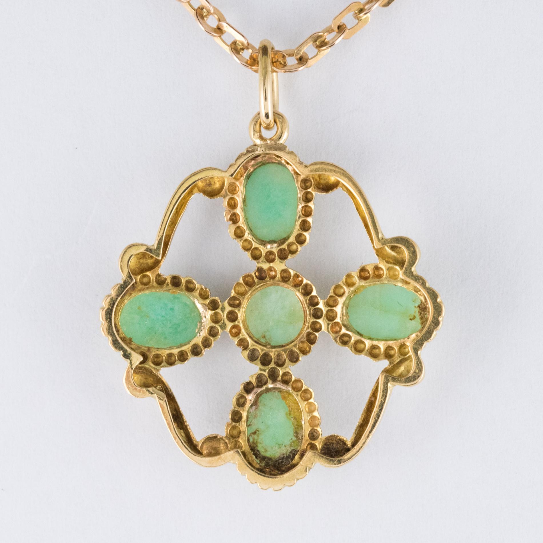 1960s Vintage 18 Karat Yellow Gold Amazonite Pendant Necklace and Chain 2