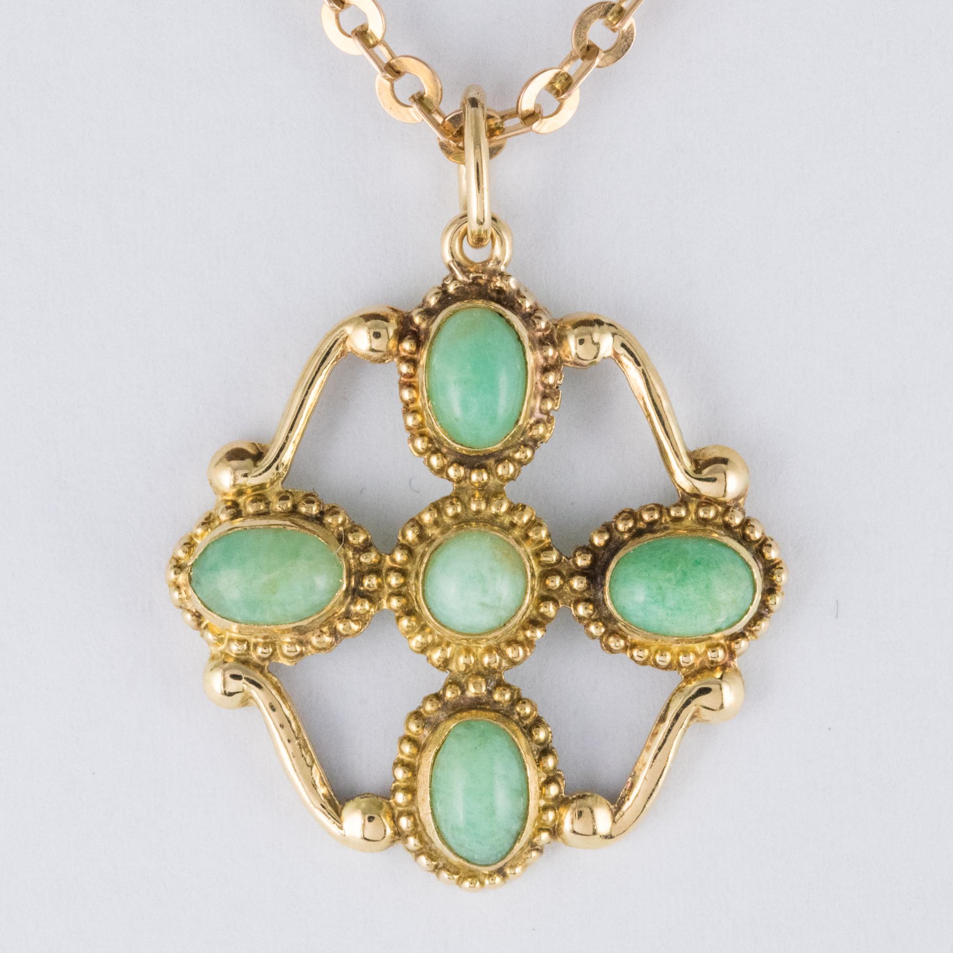 1960s Vintage 18 Karat Yellow Gold Amazonite Pendant Necklace and Chain 3