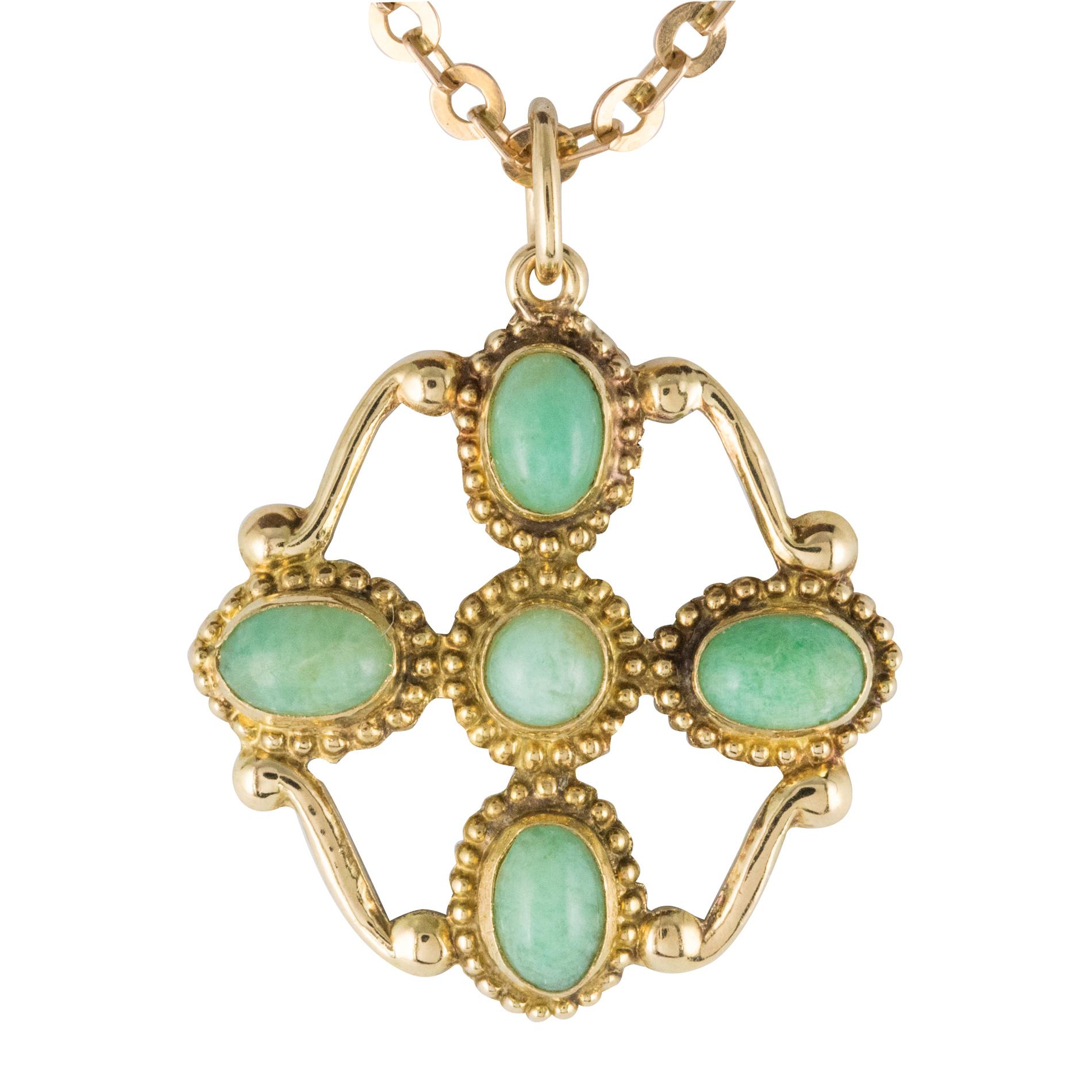 1960s Vintage 18 Karat Yellow Gold Amazonite Pendant Necklace and Chain