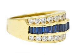 1960's Vintage 1.95 Carats Sapphire Diamond 18 Karat Gold Band Ring
