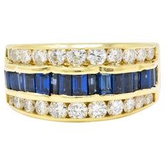 1960
s Vintage 1.95 Carats Sapphire Diamond 18 Karat Gold Band Ring