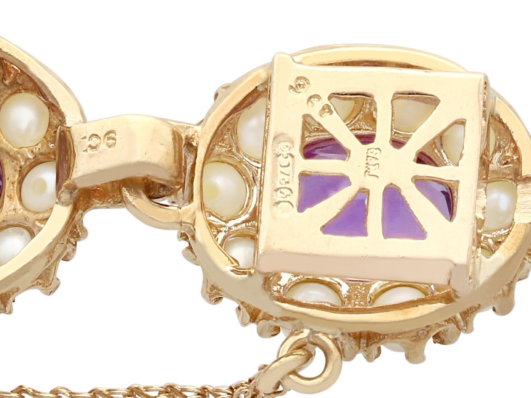 1960s, Vintage 19.80 carat Amethyst and Cultured Pearl Yellow Gold Bracelet 1