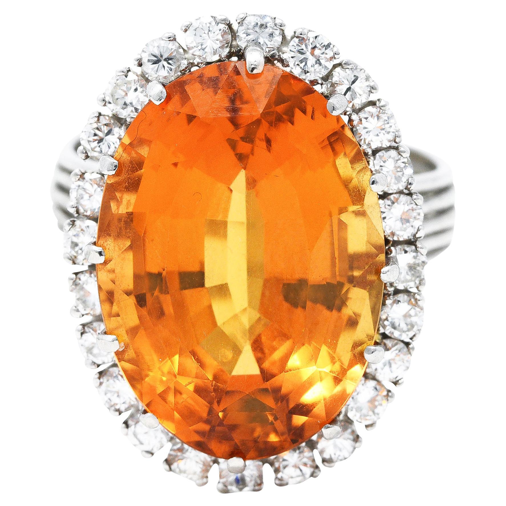 1960er Vintage Platin-Cluster-Ring mit 11,00 Karat Imperial Topas und Diamant