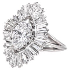 1960er Jahre Vintage 2,80cts Marquises Platin-Ballerina-Cocktailring mit Diamant