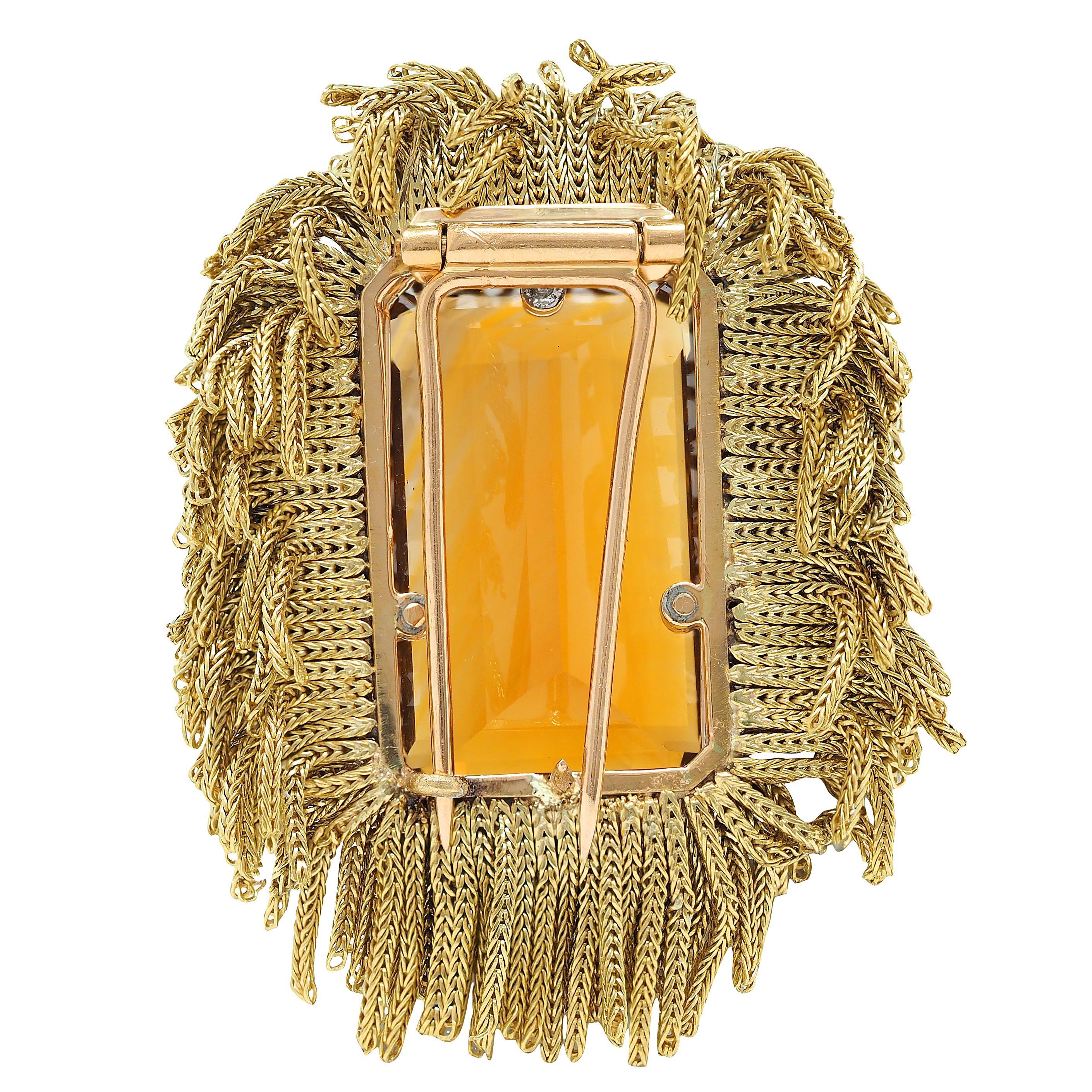 1960's Vintage 30,76 CTW Citrin Diamant 18K Dreifarbiges Gold Cluster Brosche (Smaragdschliff) im Angebot