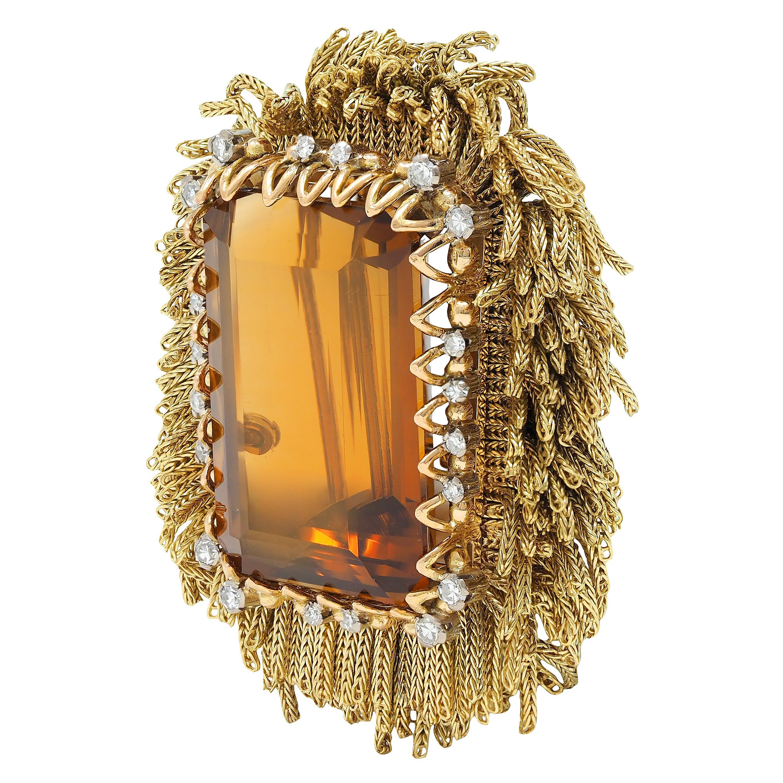 1960's Vintage 30,76 CTW Citrin Diamant 18K Dreifarbiges Gold Cluster Brosche im Zustand „Hervorragend“ im Angebot in Philadelphia, PA