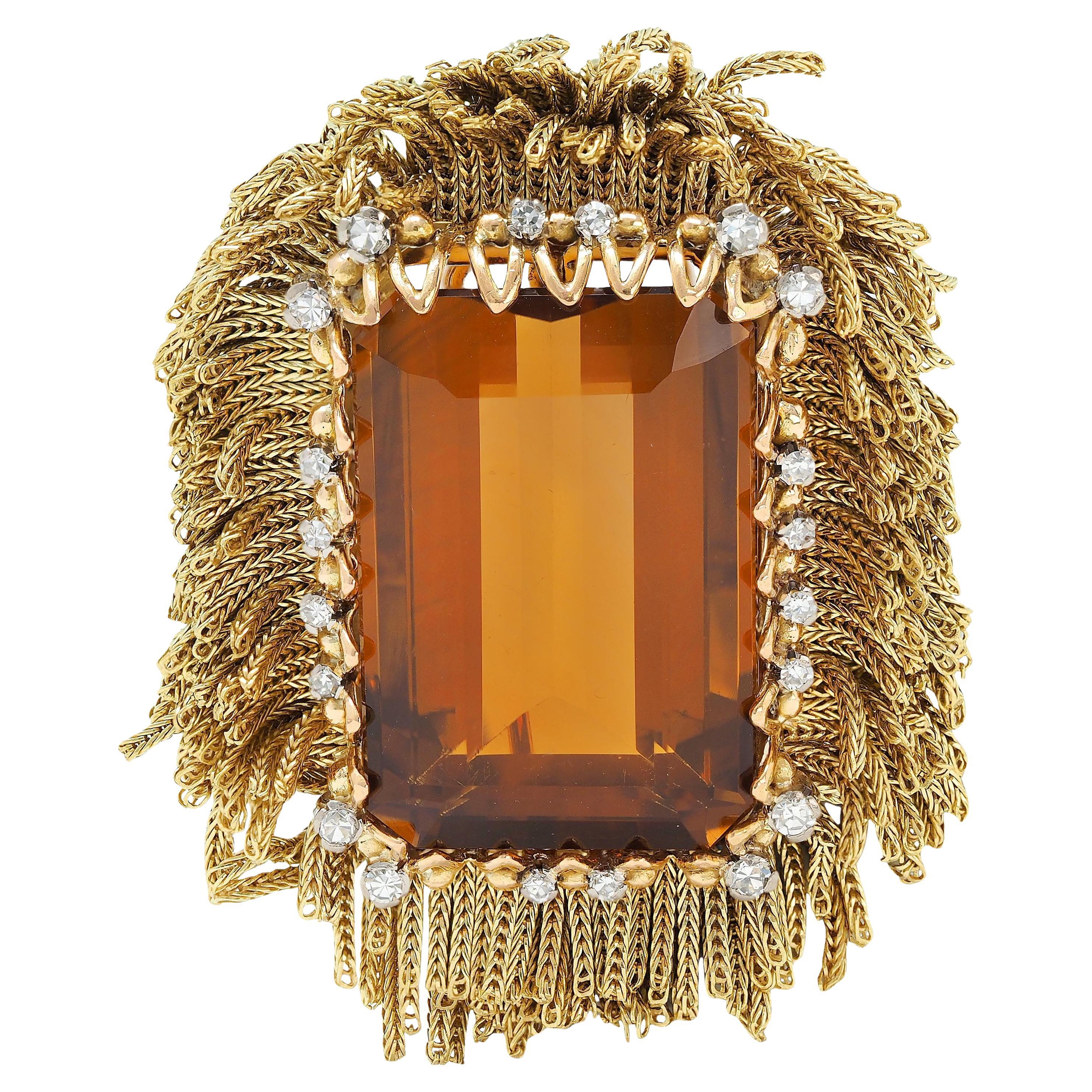 1960's Vintage 30,76 CTW Citrin Diamant 18K Dreifarbiges Gold Cluster Brosche im Angebot