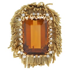 Spilla a grappolo d'epoca del 1960 con diamante citrino da 30,76 CTW in oro tricolore 18 carati