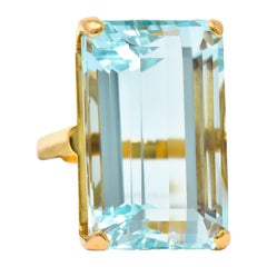 1960's Vintage 31.18 Carat Aquamarine 14 Karat Gold Statement Ring