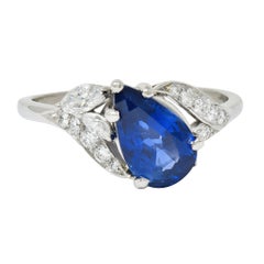 1960's Vintage 3.35 Carats Sapphire Diamond Platinum Bypass Ring