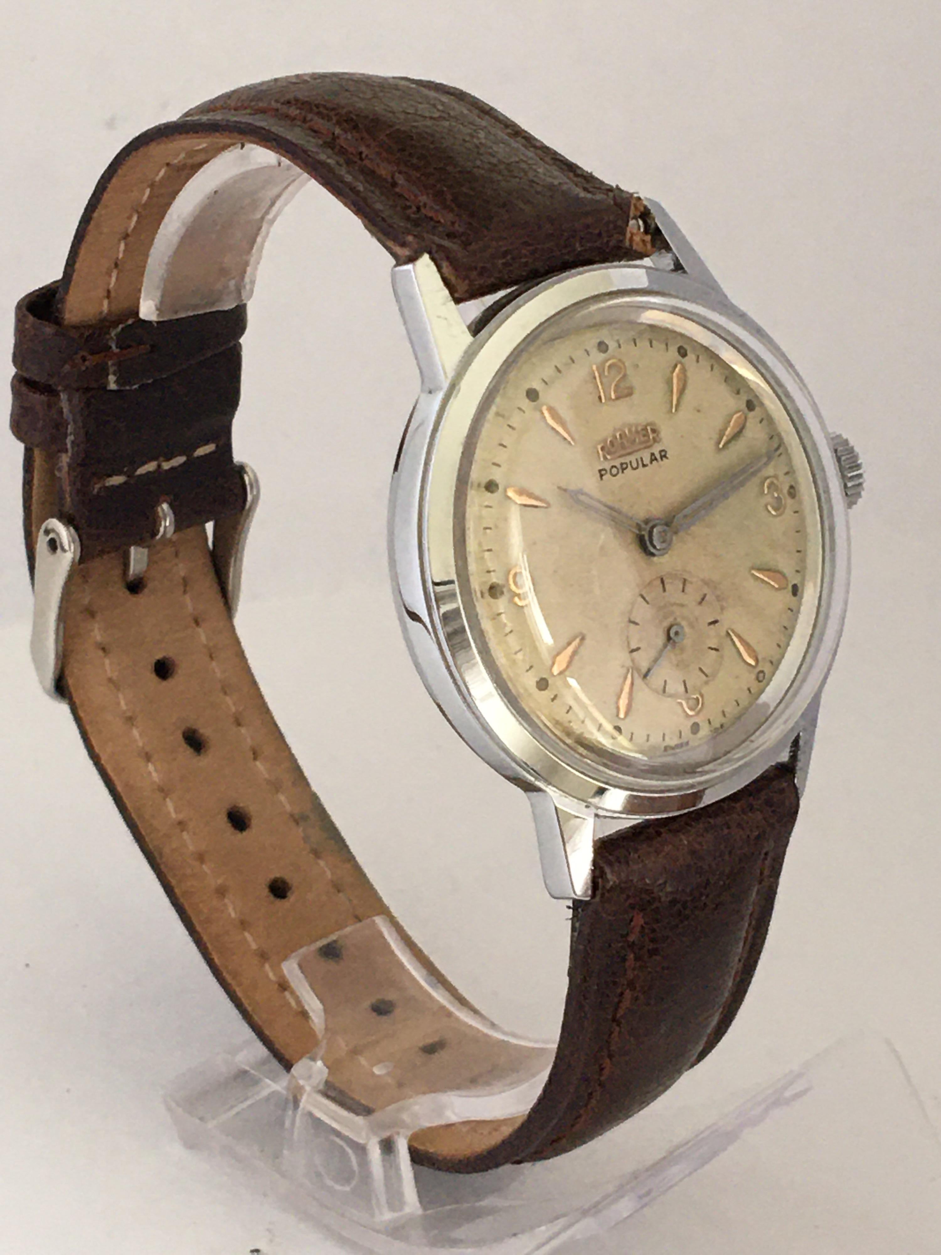 1960s Vintage Stainless Steel Back Roamer Mechanical Watch For Sale 5