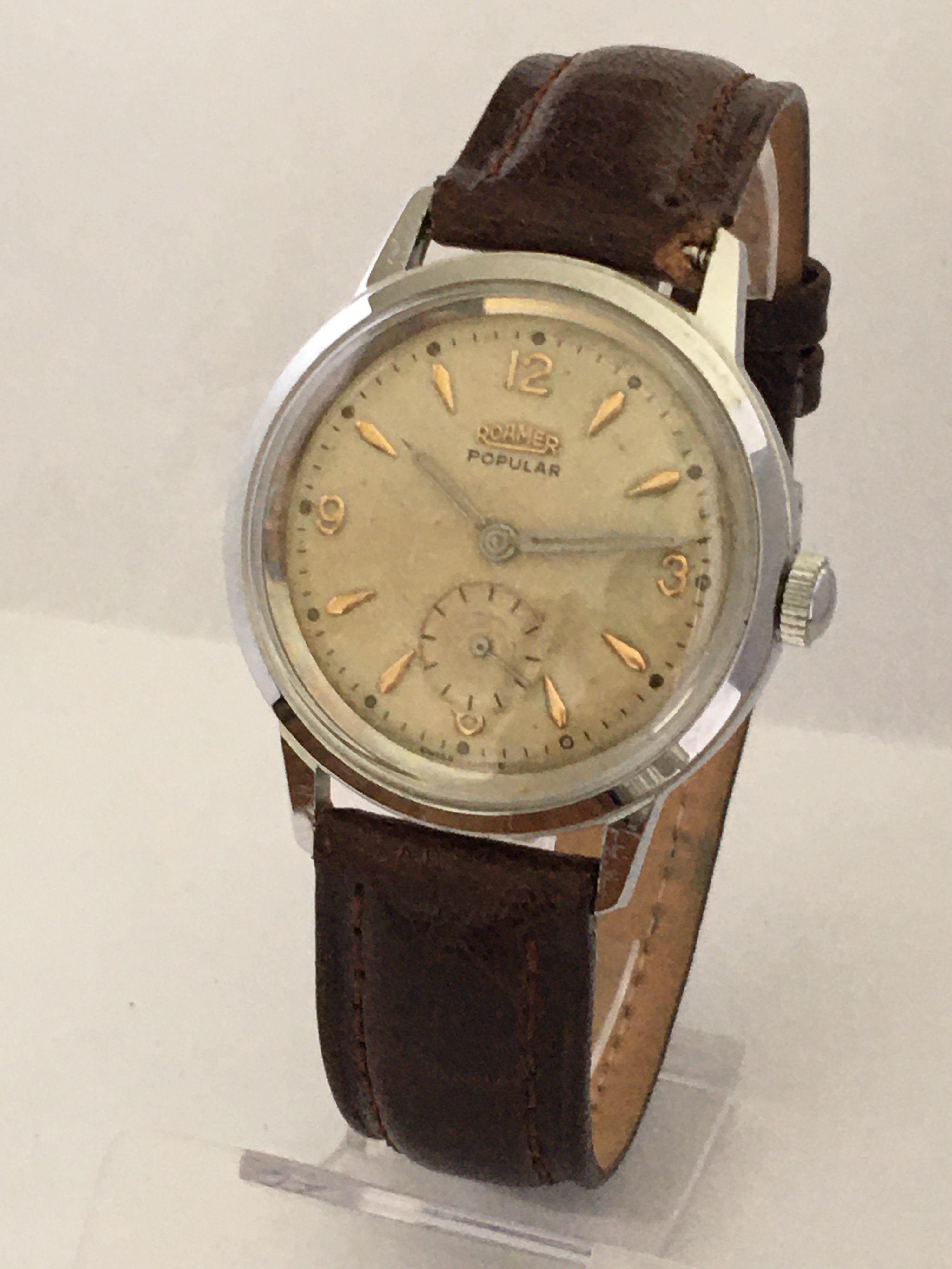 1960s Vintage Stainless Steel Back Roamer Mechanical Watch For Sale 6