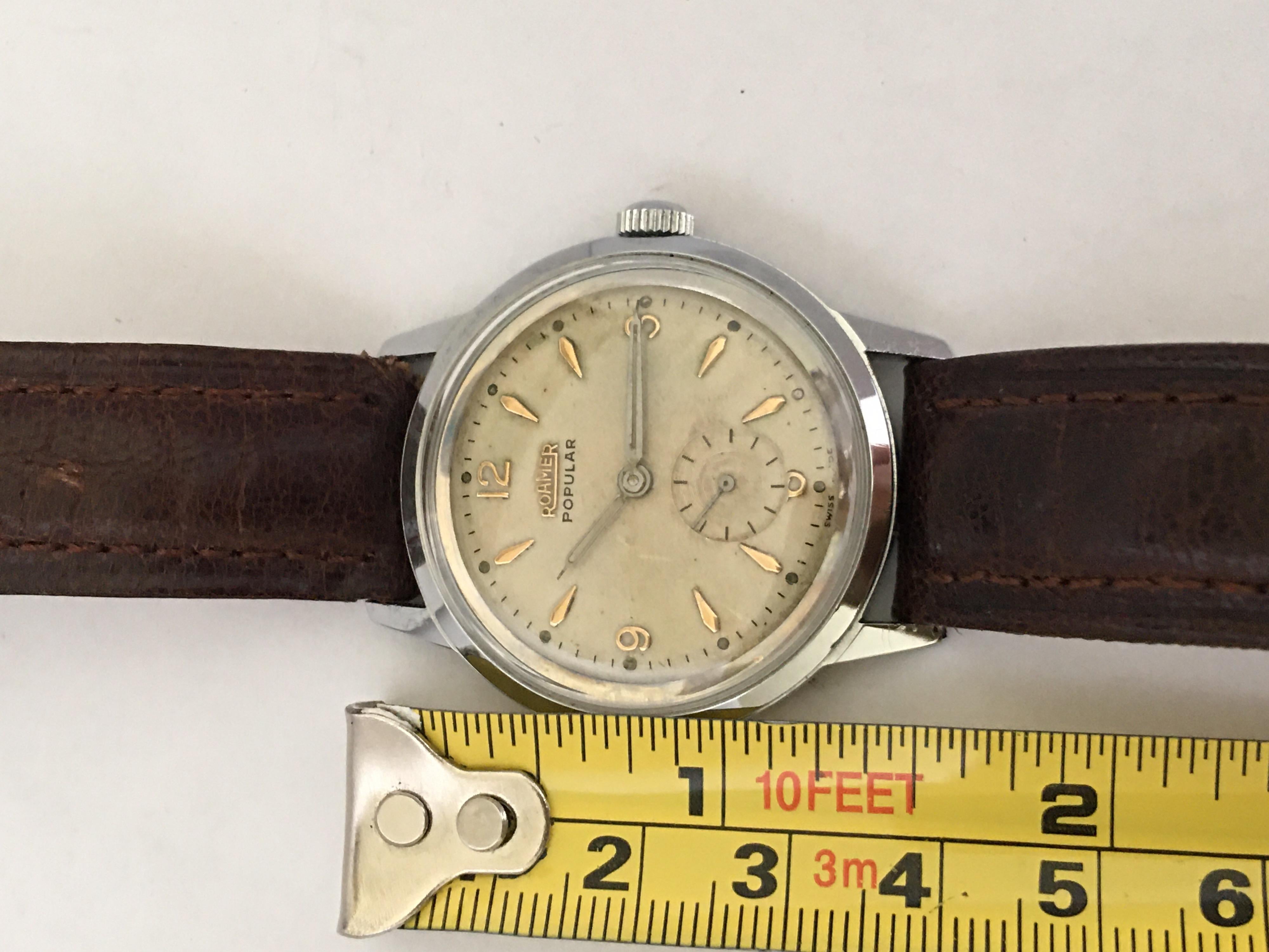 1960s Vintage Stainless Steel Back Roamer Mechanical Watch For Sale 3