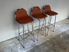 1960's Vintage 3x Original Leather stools by Charlotte Perriand for Les Arcs