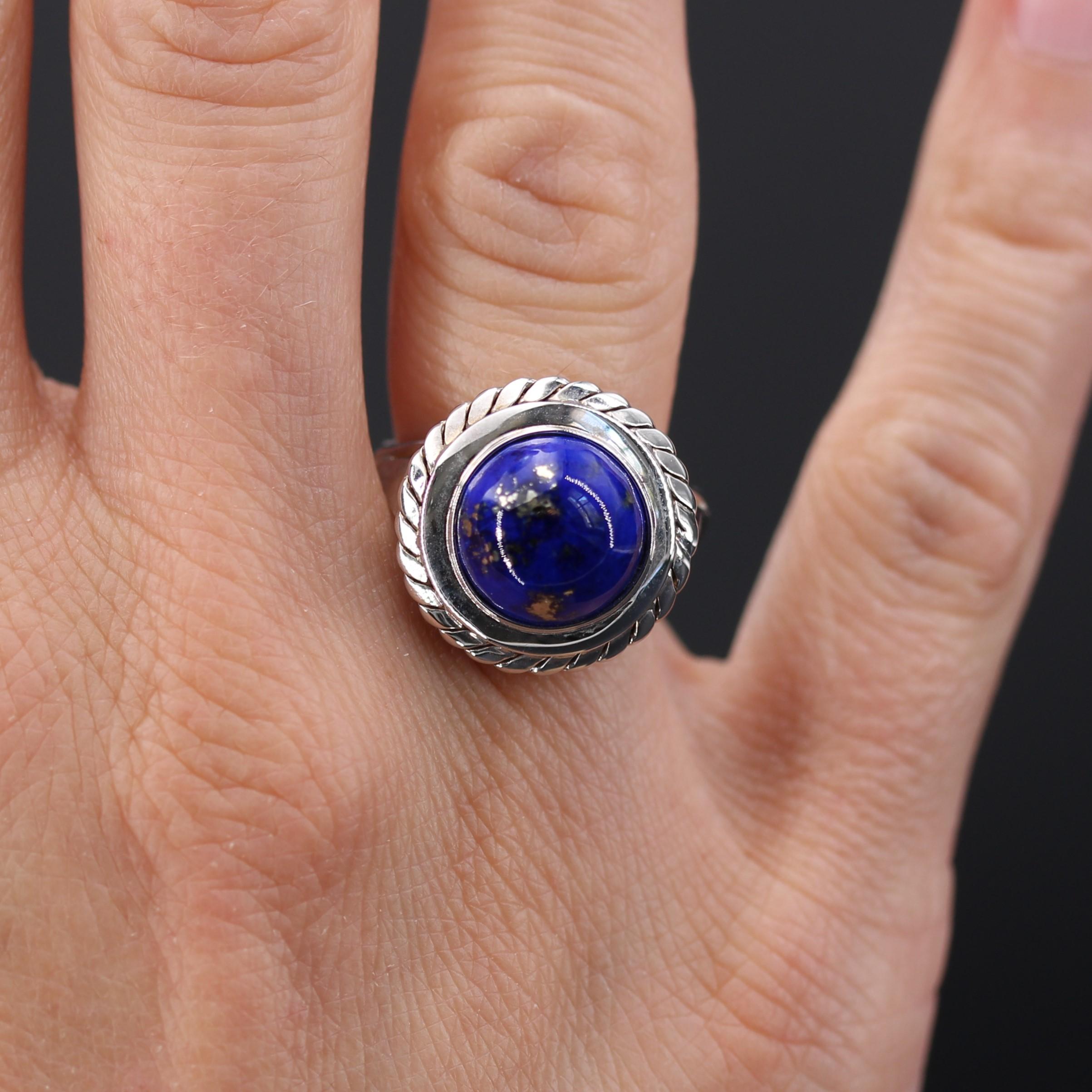 1960s Vintage 4, 76 Carat Lapis Lazuli White Gold ring For Sale 4