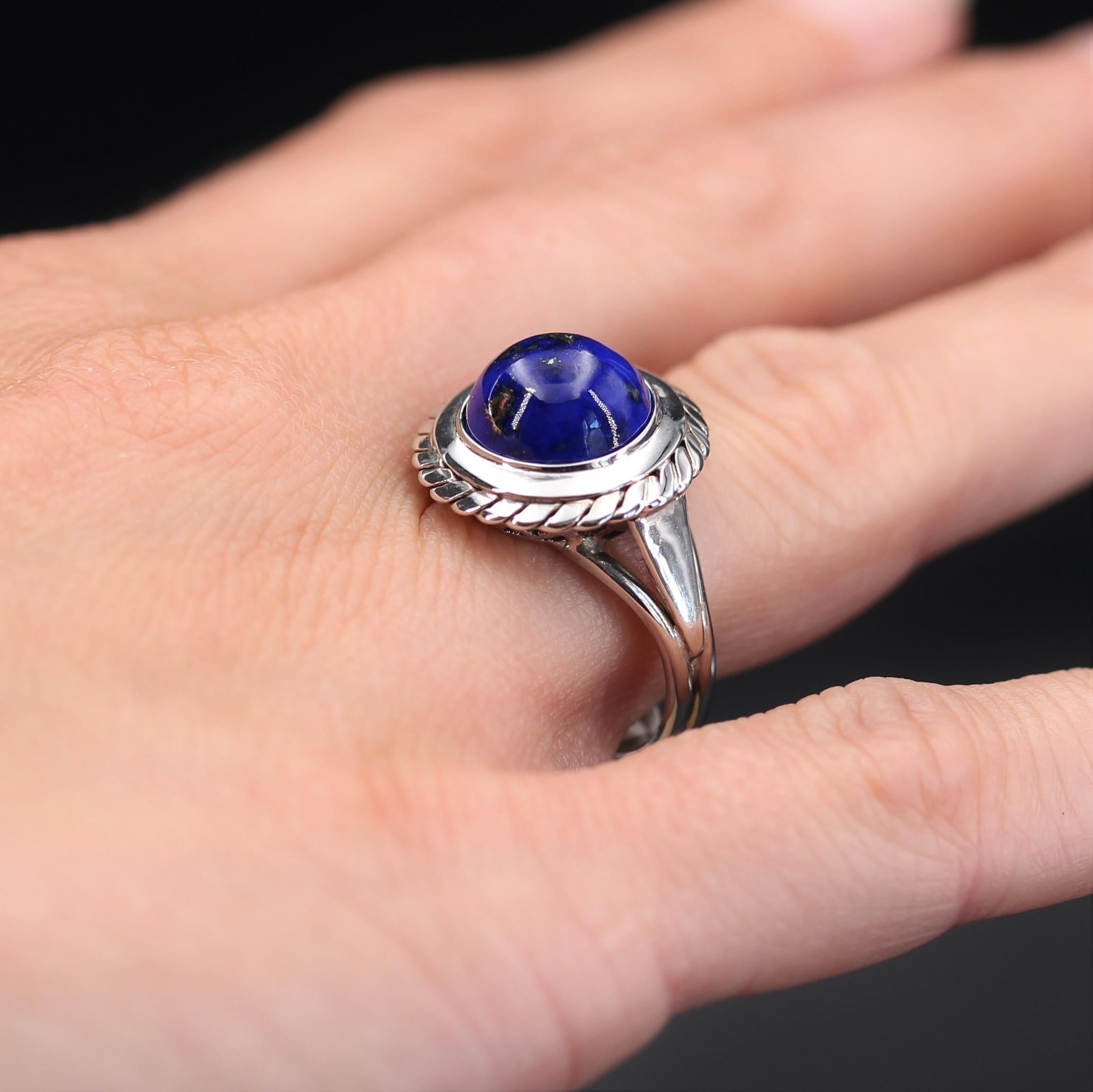 1960s Vintage 4, 76 Carat Lapis Lazuli White Gold ring For Sale 7