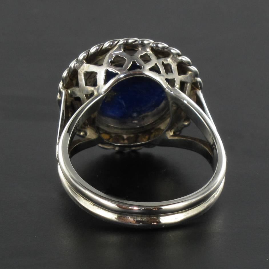 1960s Vintage 4, 76 Carat Lapis Lazuli White Gold ring For Sale 5