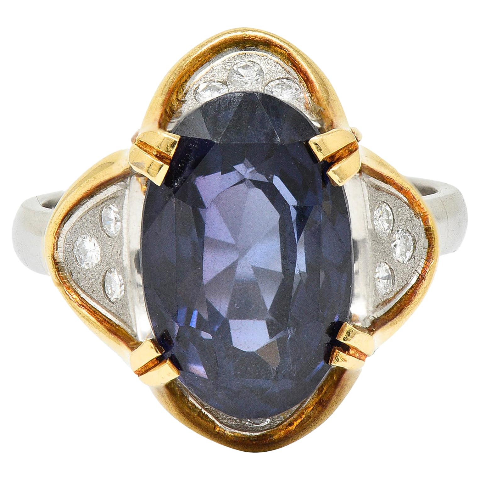 1960
s Vintage 4.95 Carats Spinel Diamond Platinum 18 Karat Gold Statement Ring