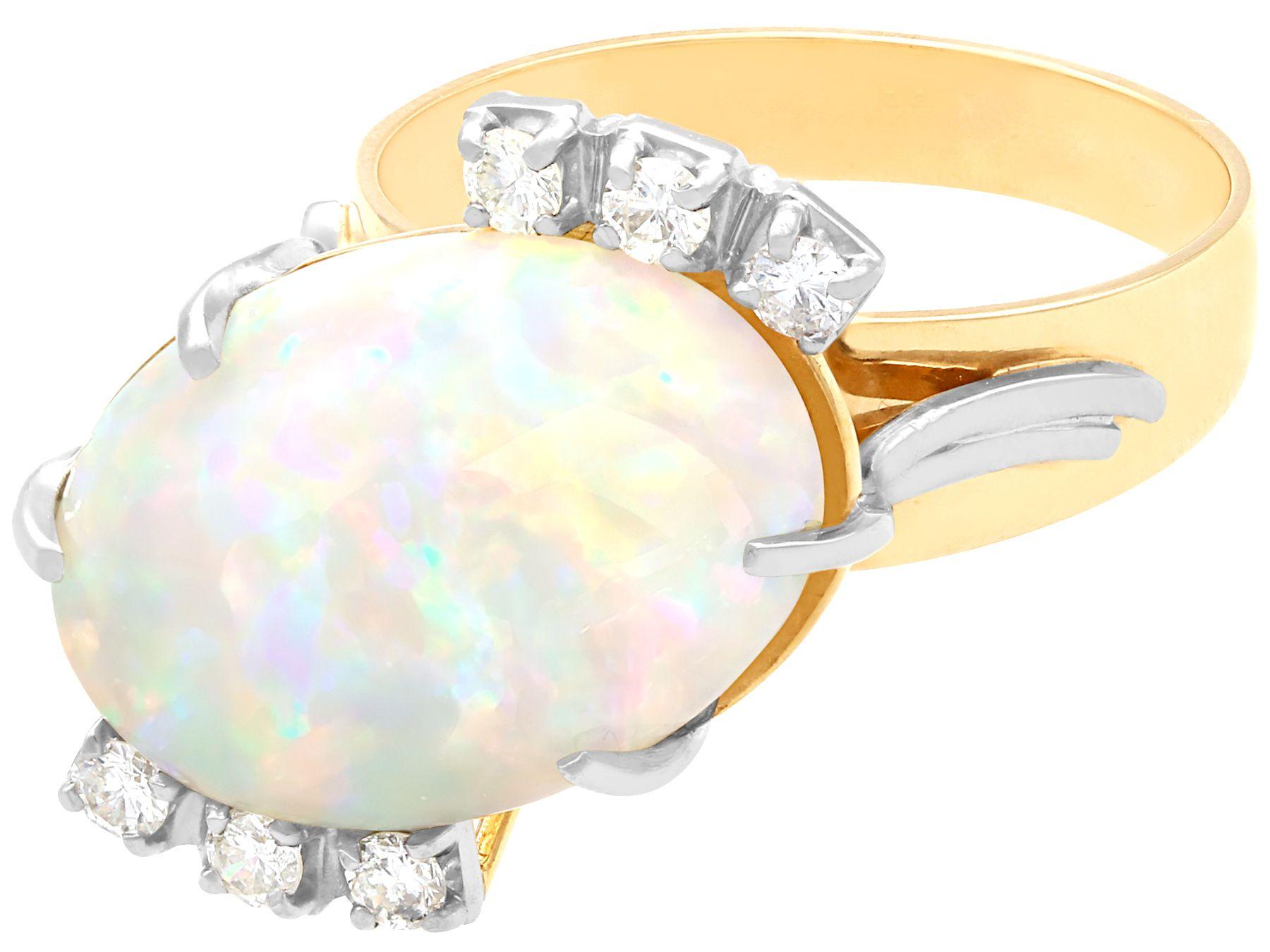 Cabochon 1960s Vintage 5.81 Carat Opal and Diamond Yellow Gold Cocktail Ring For Sale