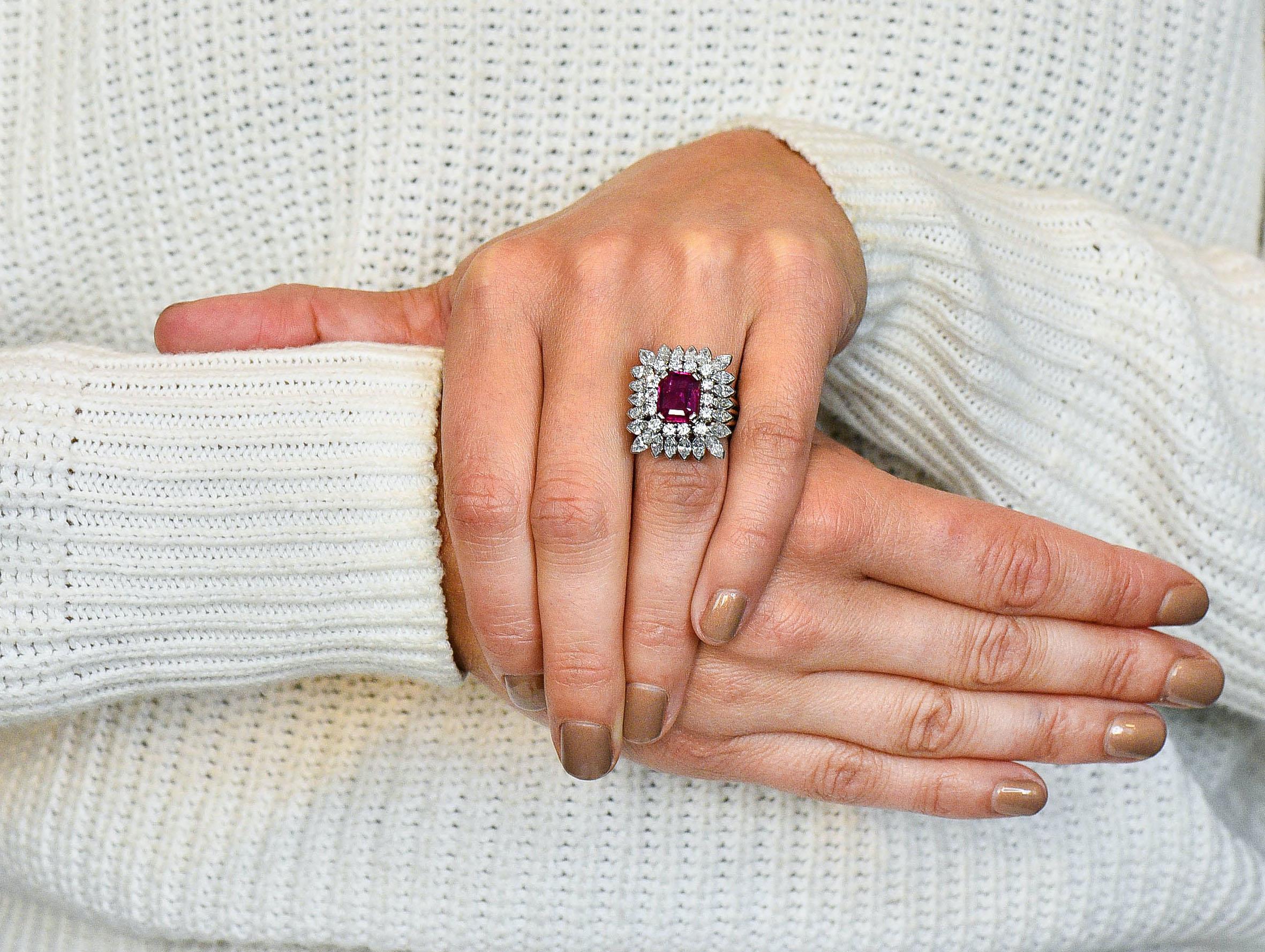 1960s Vintage 6.04 Carat No Heat Burma Ruby Diamond Platinum Cluster Ring 6