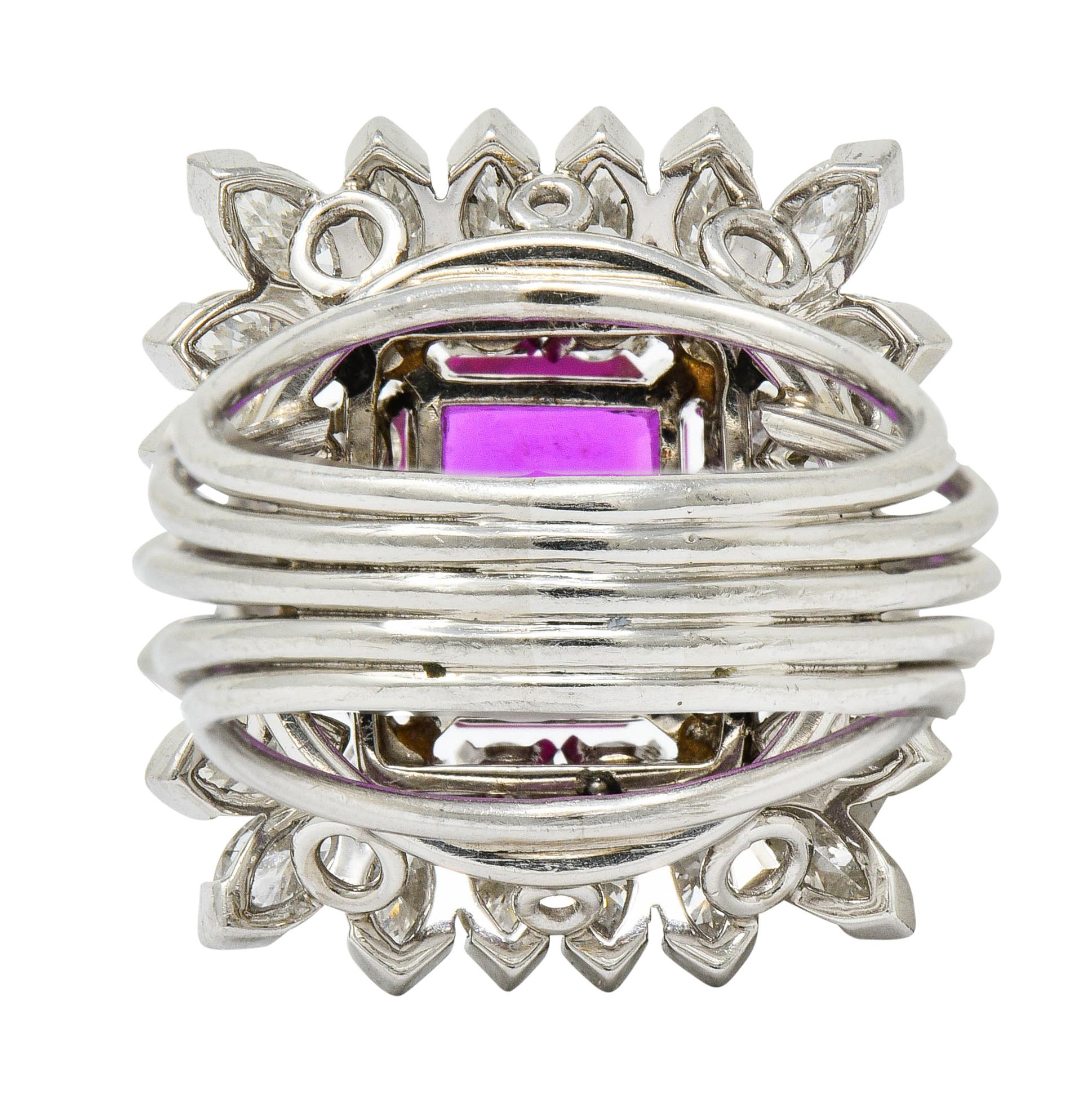 Contemporary 1960s Vintage 6.04 Carat No Heat Burma Ruby Diamond Platinum Cluster Ring