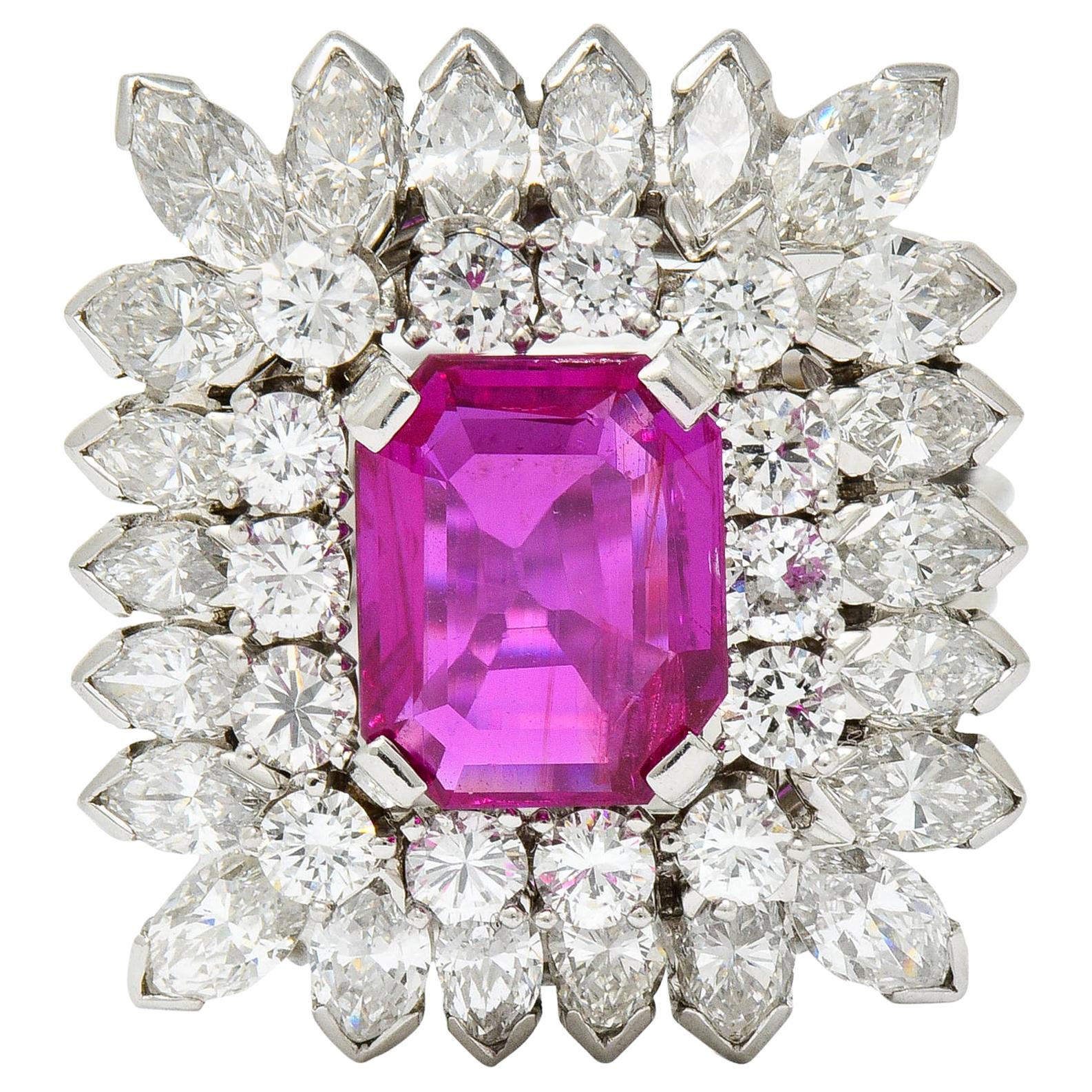 1960s Vintage 6.04 Carat No Heat Burma Ruby Diamond Platinum Cluster Ring