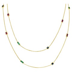 1960's Vintage 6.55 Carats Sapphire Emerald Ruby 14 Karat Gold Gemstone Station