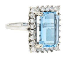 1960's Vintage 8.32 CTW Aquamarine Diamond 14 Karat White Gold Cluster Ring