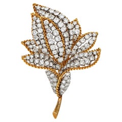 1960s Vintage 9.80 Carats Diamond Flower 18k Gold Platinum Brooch Pin