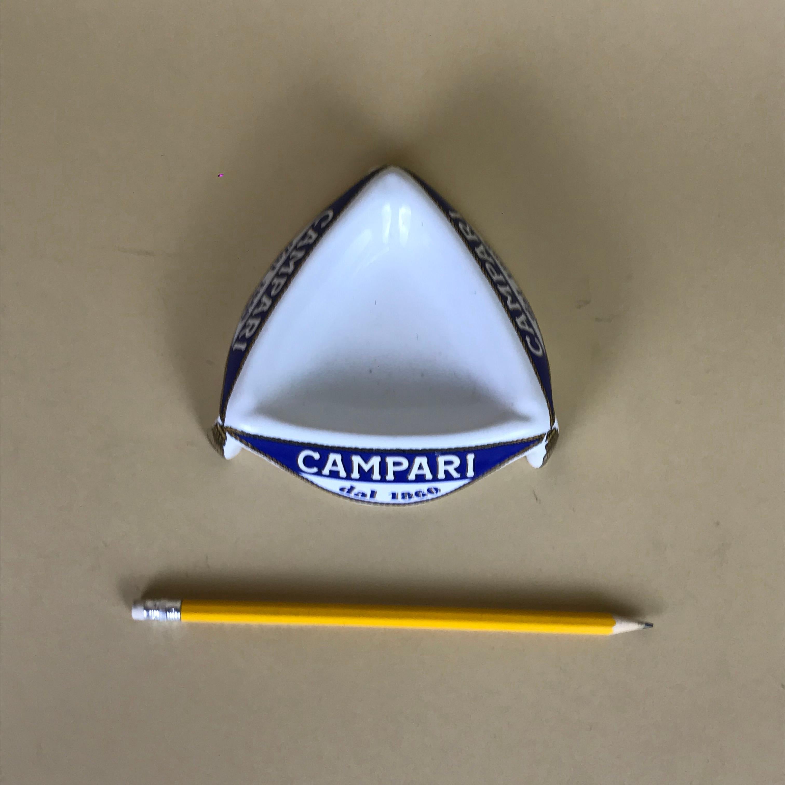 1960s Vintage Advertising Campari Triangular Ashtray Ceramic with Tassels Motif 2