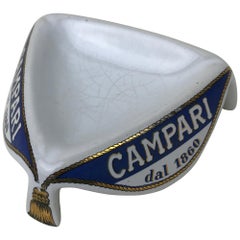 1960s Vintage Advertising Campari Triangular Cerami Ashtray with Tassels Motif