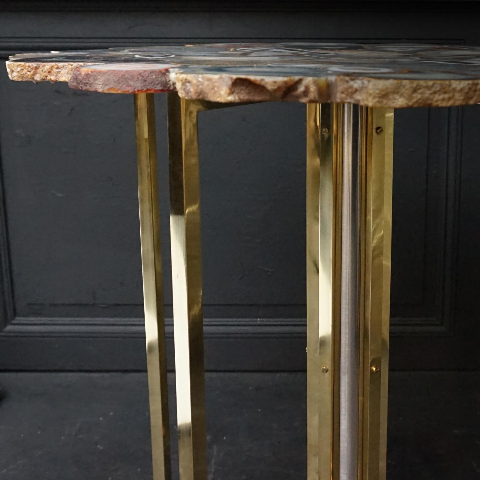1960s Vintage Agate Top, Brass and Chrome Legs, Side Table 1