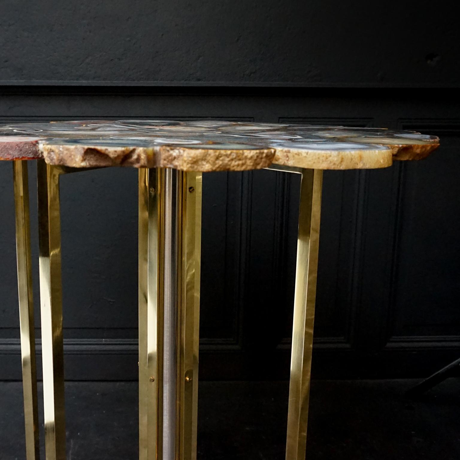 1960s Vintage Agate Top, Brass and Chrome Legs, Side Table In Excellent Condition In Haarlem, NL
