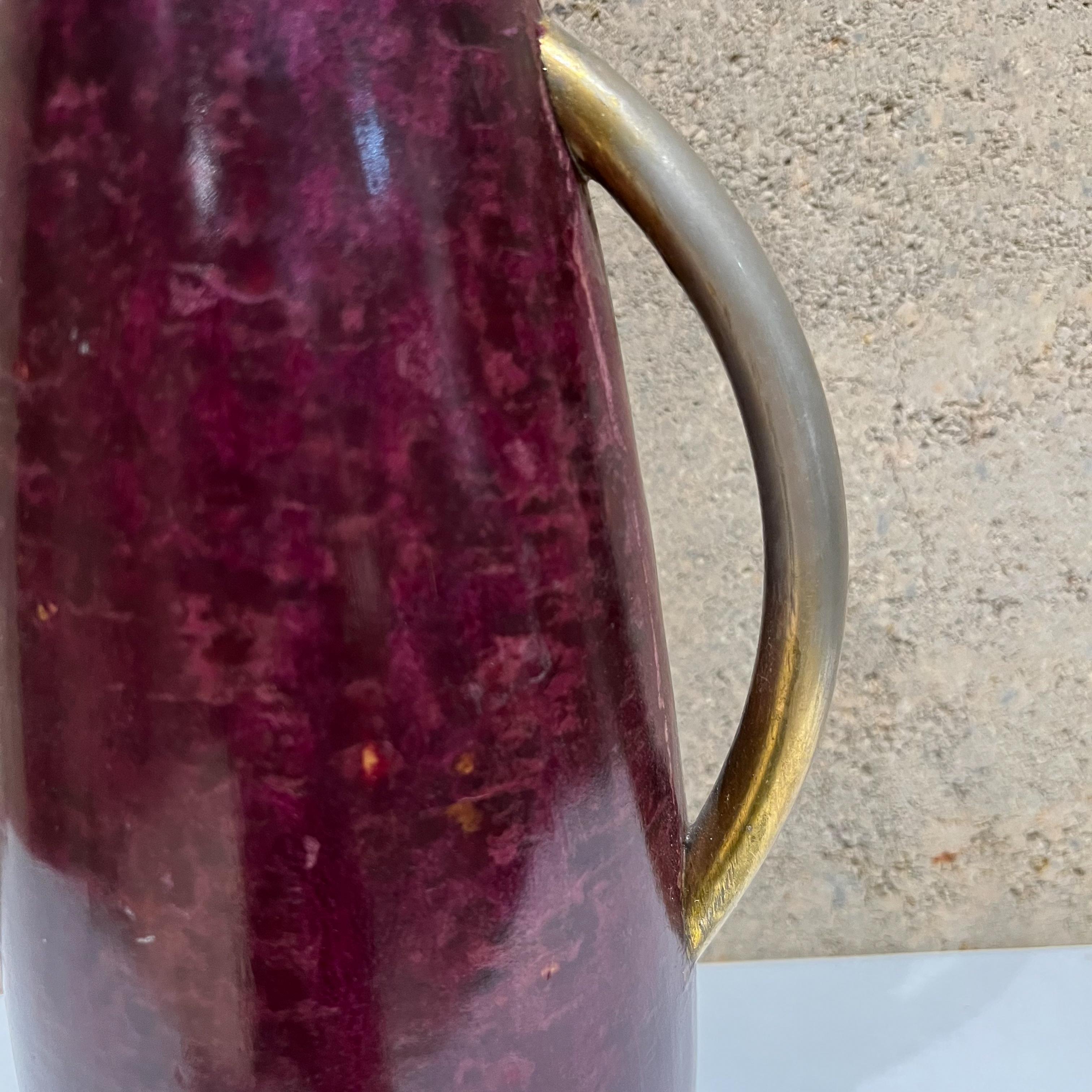 1960s Vintage Aldo Tura Pitcher Brass Carafe in Purple Goatskin Parchment For Sale 4