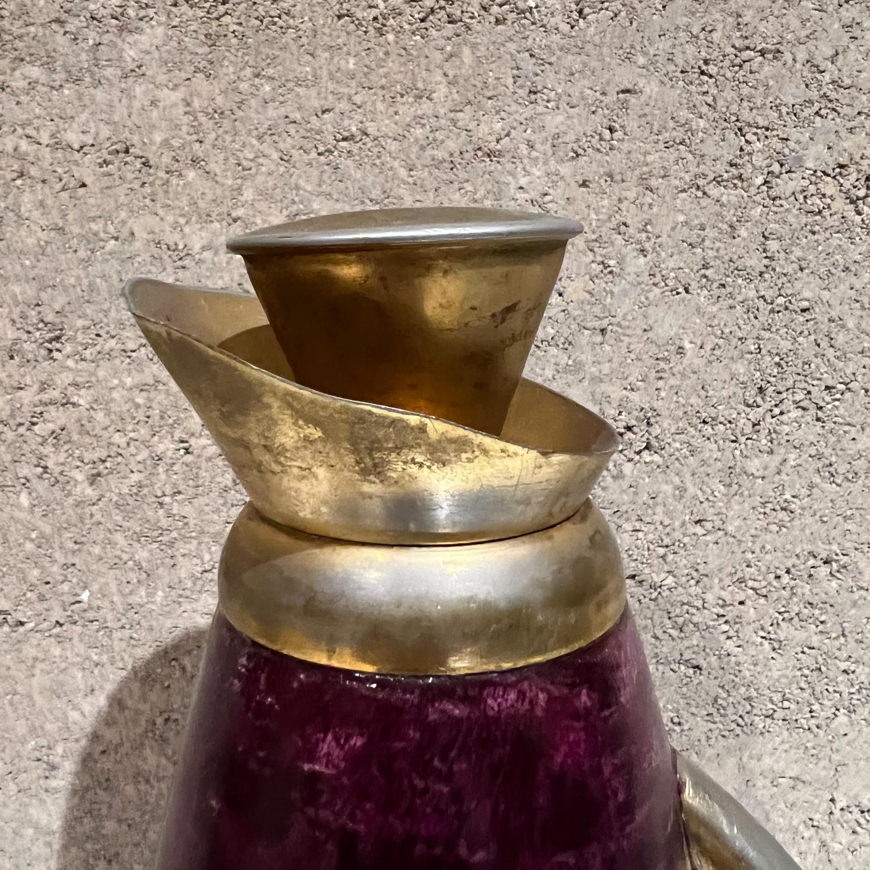 1960s Vintage Aldo Tura Pitcher Brass Carafe in Purple Goatskin Parchment For Sale 5