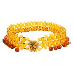 1960er Jahre Vintage - Bernstein Glasperlen Choker Halskette - Ornate Floral Gold Fasten
