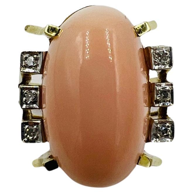 1960er Jahre Vintage Angel Skin Koralle Diamant 14k Gelbgold Ring Größe 10