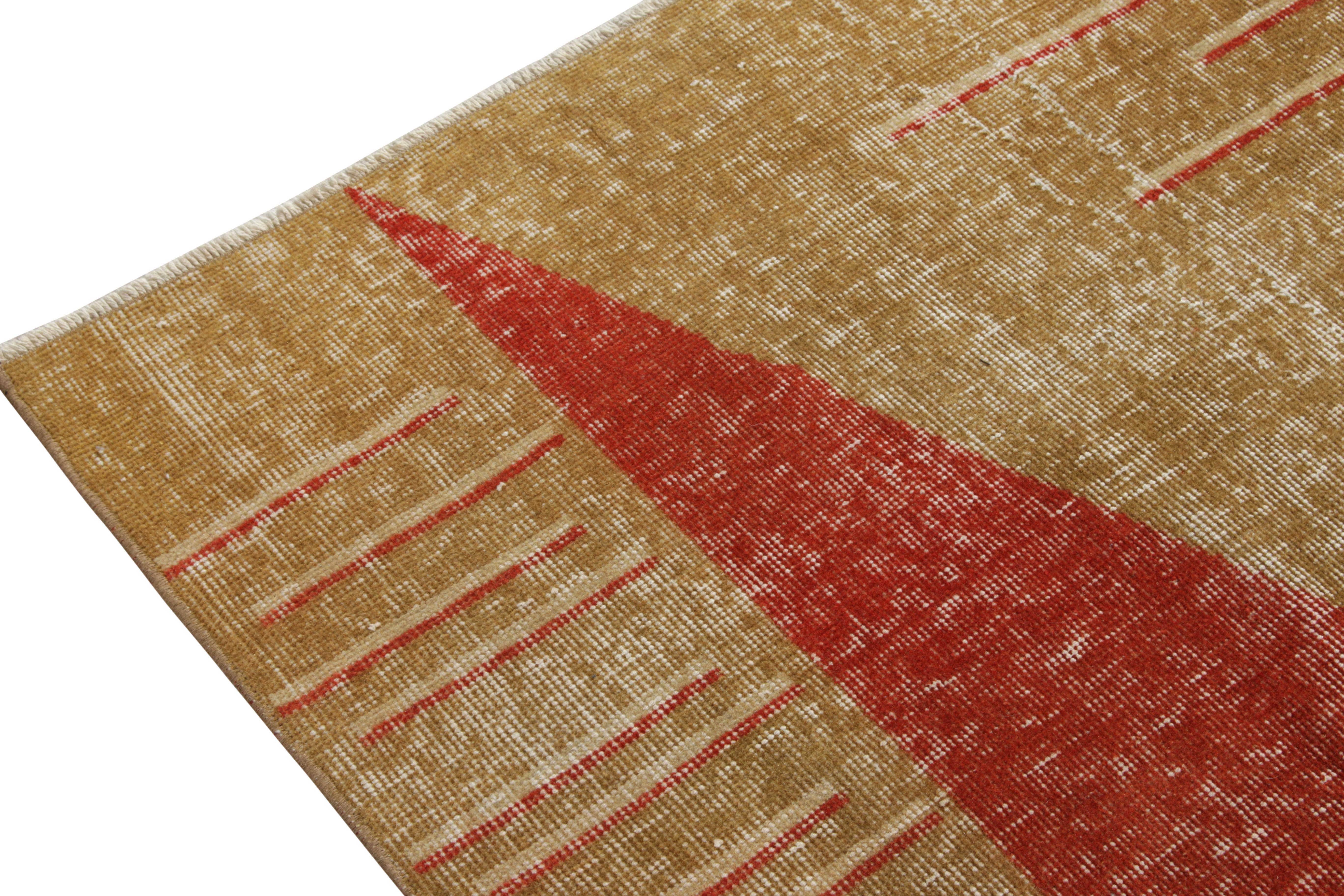 Art déco-Teppich im Vintage-Stil aus den 1960er Jahren, rotes geometrisches Muster von Teppich & Kelim (Handgeknüpft) im Angebot