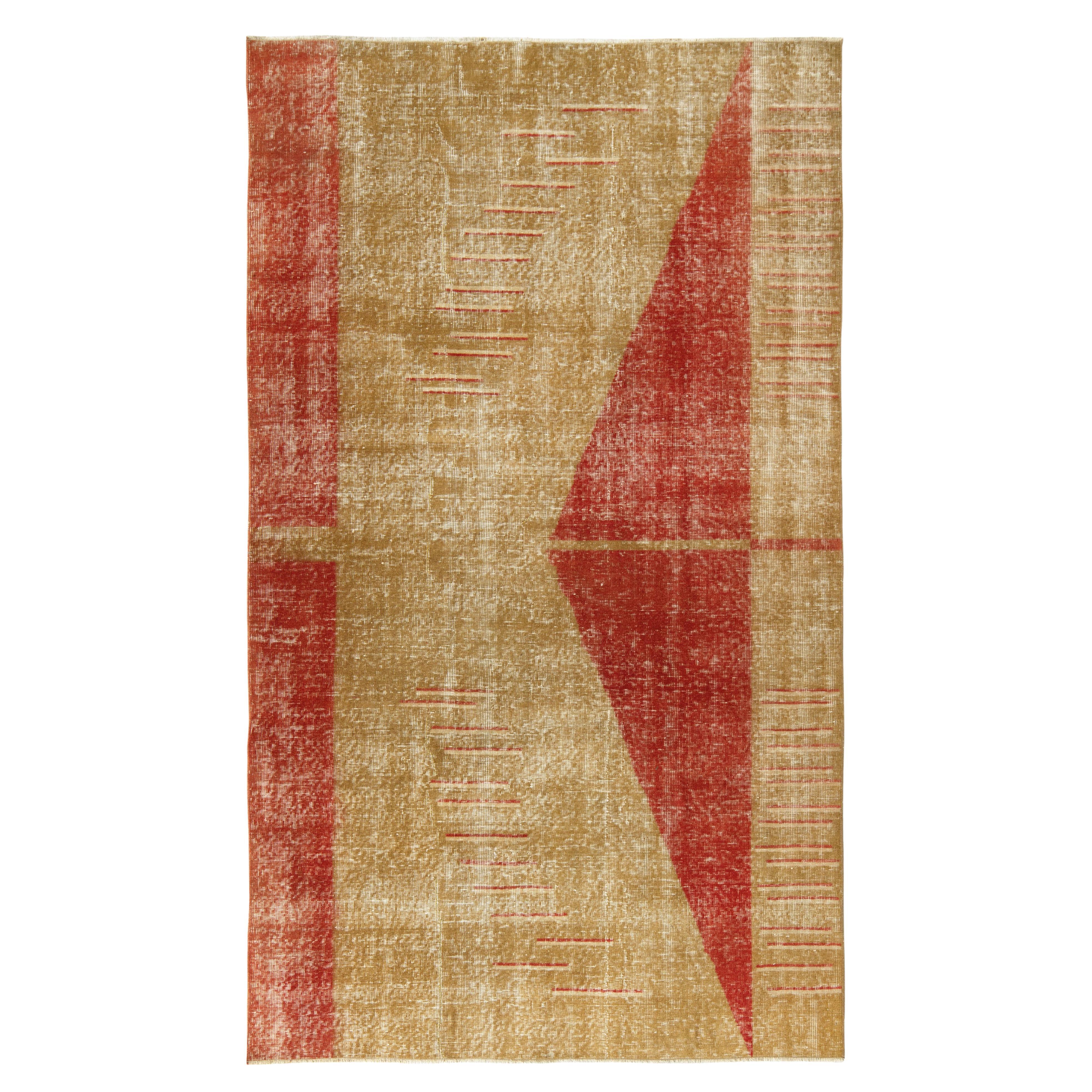 Tapis Art Déco vintage en mauvais état des années 1960, motif géométrique rouge de Rug & Kilim