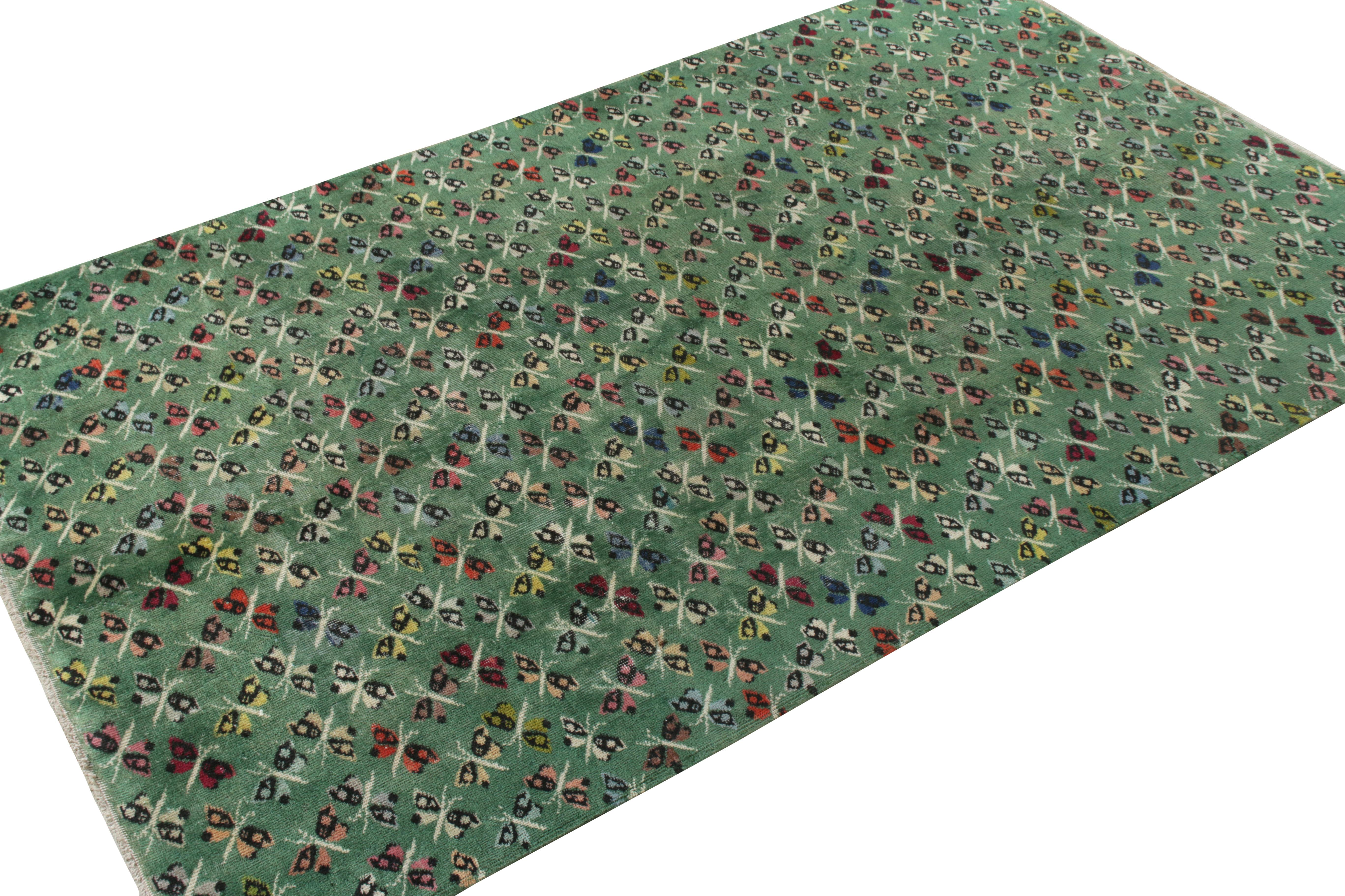 Turkish 1960s Vintage Art Deco Rug in Green, Multicolor Pictorial Pattern by Rug & Kilim For Sale