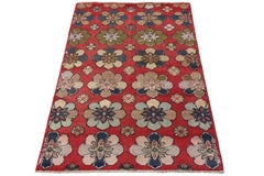 1960s Vintage Art Deco Rug in a Red Blue Floral Medallion Pattern by Rug & Kilim