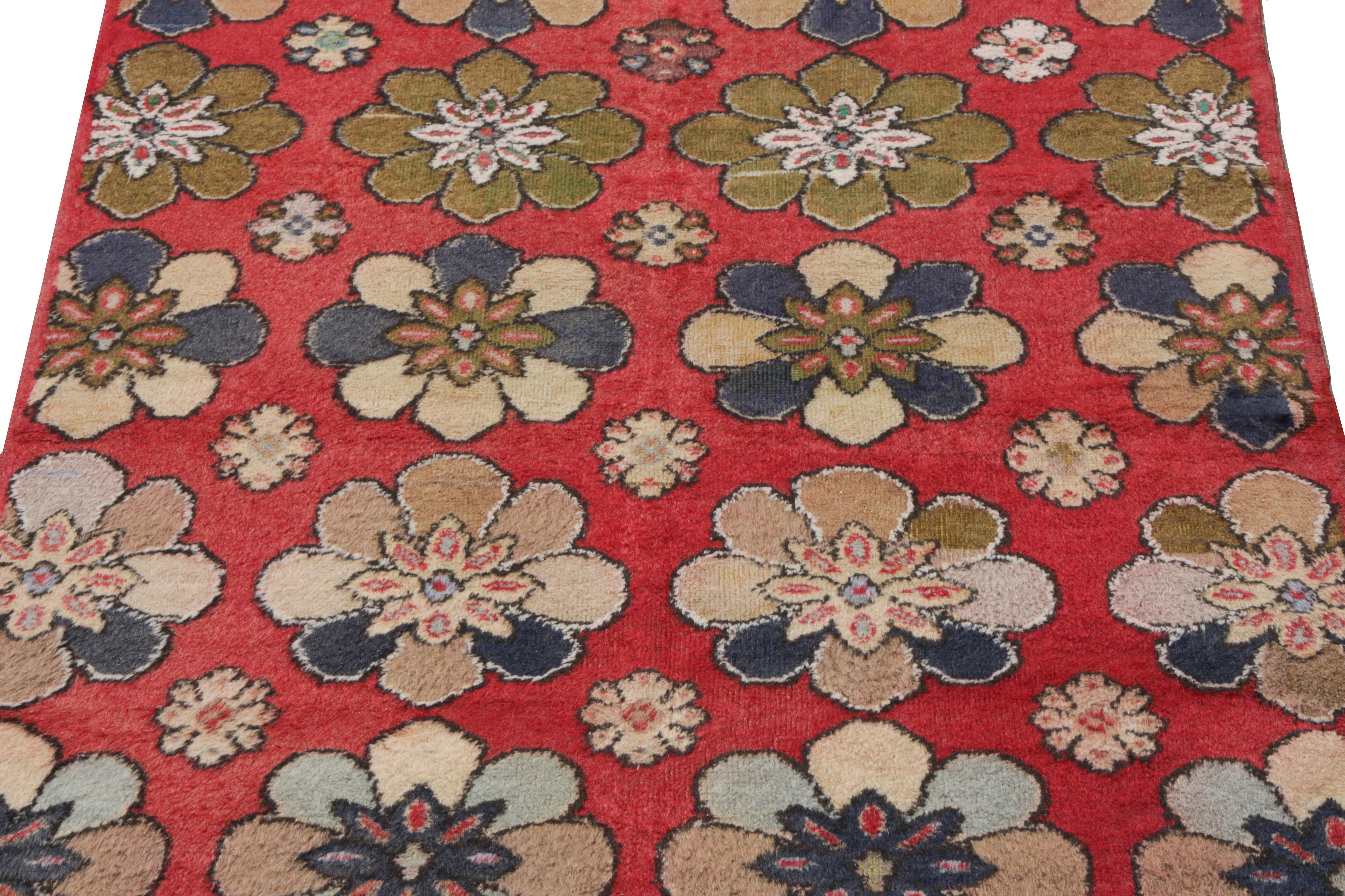 Turkish 1960s Vintage Art Deco Rug in a Red Blue Floral Medallion Pattern by Rug & Kilim For Sale